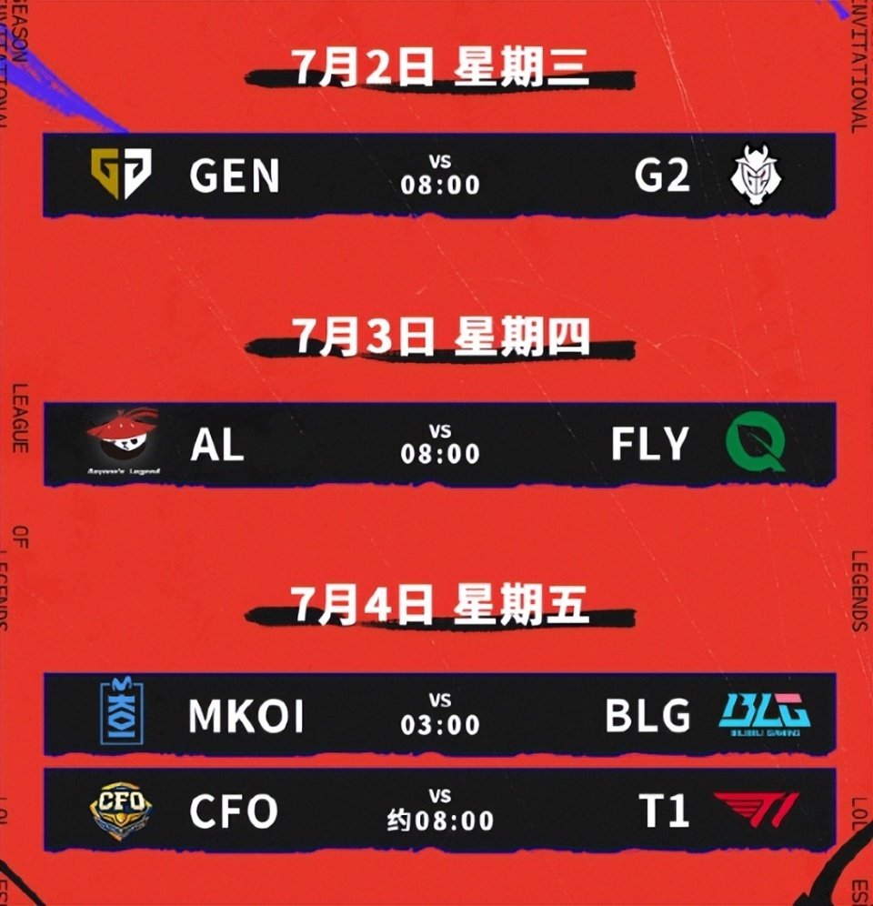 电竞世界杯LOL赛程：揭幕战HLE打CFO，八强GEN和BLG半区先打的简单介绍